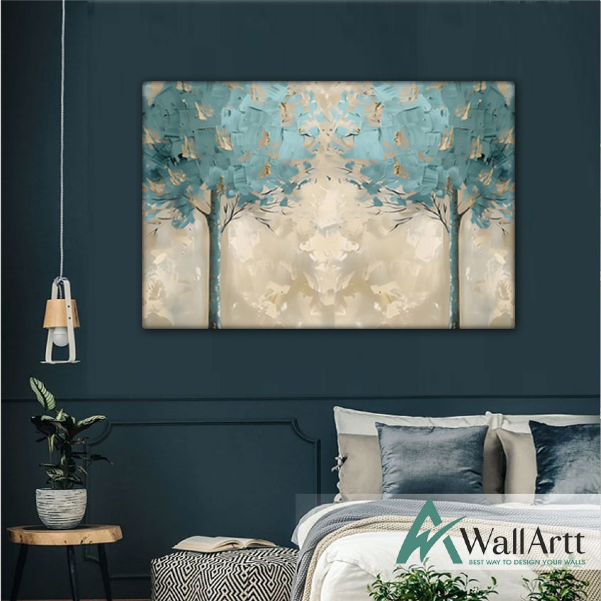 Blue Trees 3d Heavy Textured Partial Oil Painting - Wall Art